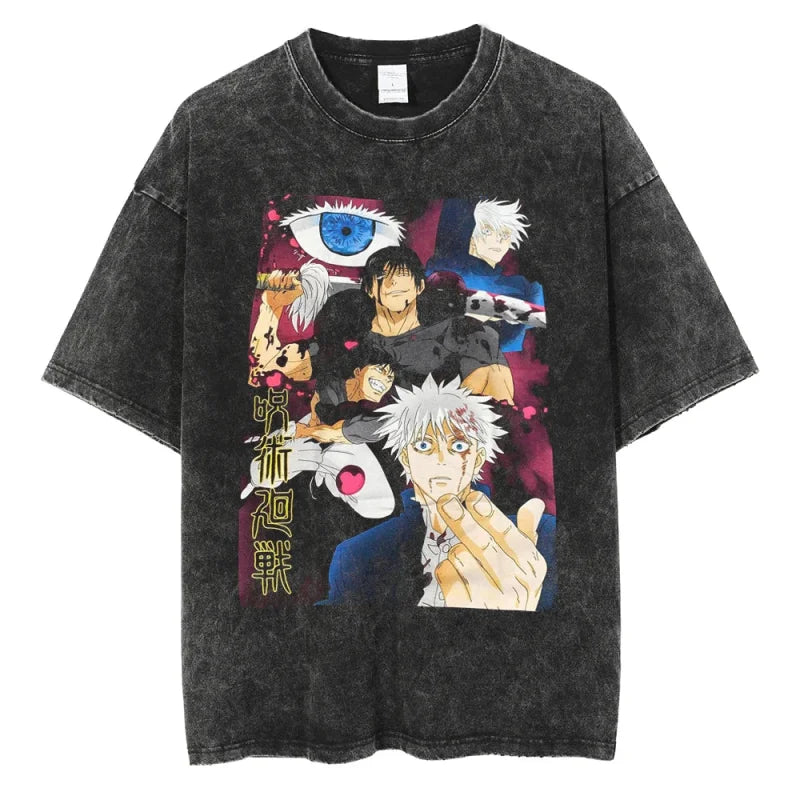 Gray graphic t-shirt from mainland China, ideal for trendy casual anime pullover style