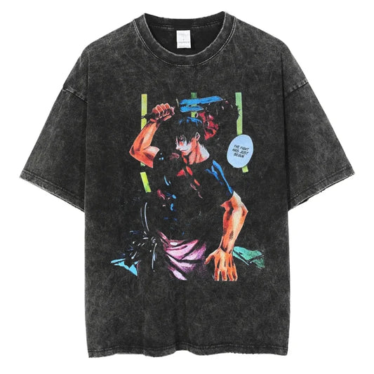 Gray graphic t-shirt from Trendy Casual Anime Pullover collection in Mainland China