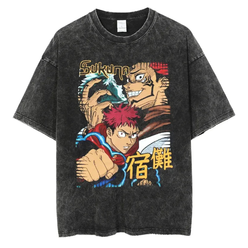 Gray graphic tee featuring a Trendy casual anime pullover from Mainland China