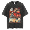 Gray graphic t-shirt from mainland China, featuring a trendy casual anime pullover design