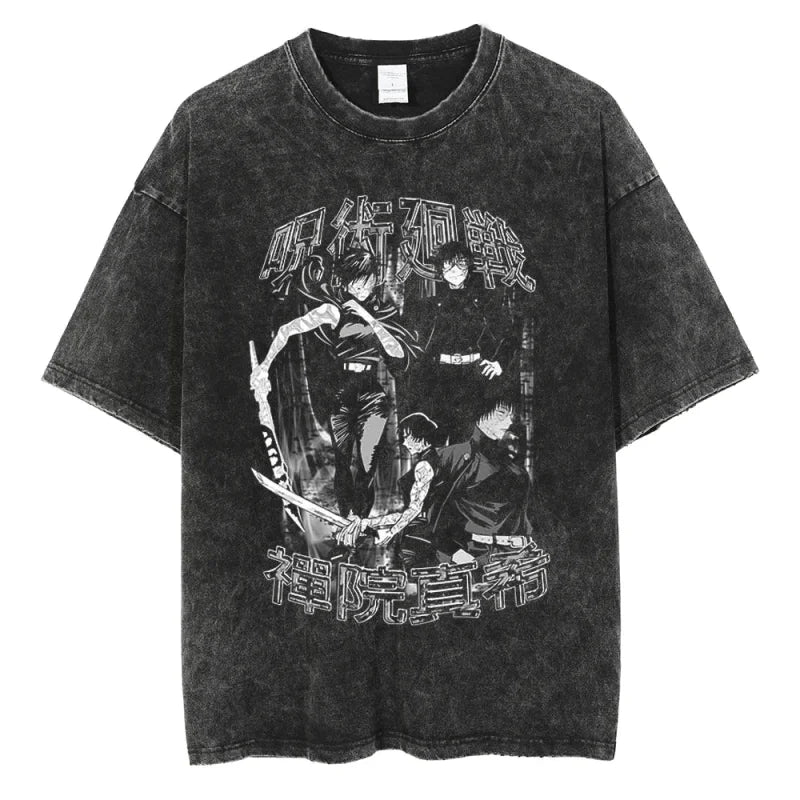 Gray graphic T-shirt featuring a Trendy Casual Anime Pullover from Mainland China