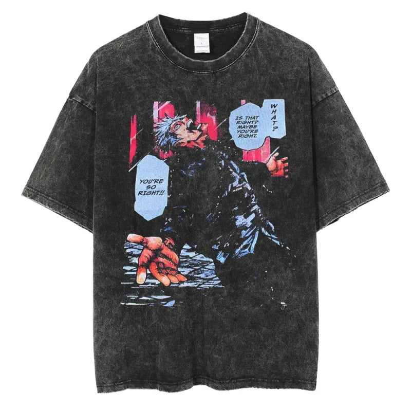 Black graphic t-shirt of trendy casual anime pullover from Mainland China