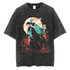 Gray graphic t-shirt featuring a trendy casual anime pullover from Mainland China