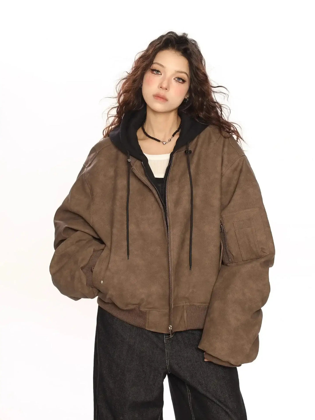Double Layer Oversized Hooded Jacket – Urban Gray & Earth Brown