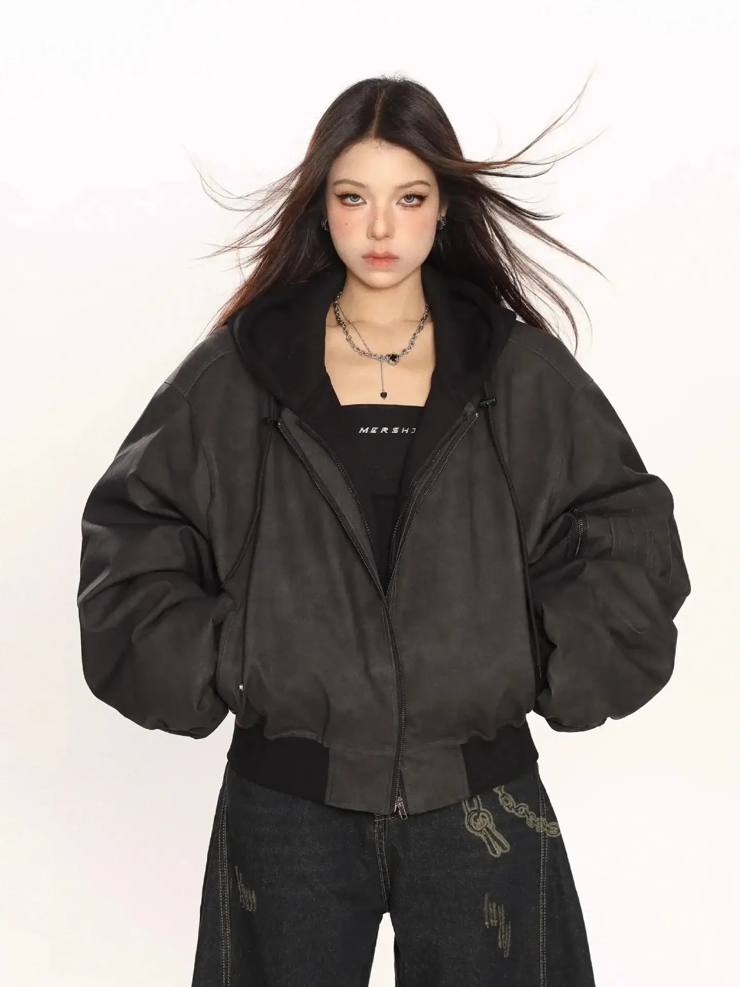 Double Layer Oversized Hooded Jacket – Urban Gray & Earth Brown | l