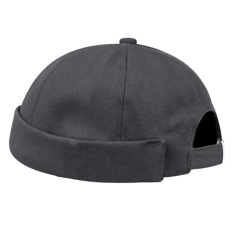 Dark gray docker/fisherman style beanie cap with a rolled brim.