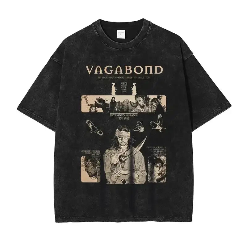 Black t-shirt with ’Vagabond’ manga artwork printed on the front.