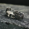 Silver Venus Mask adjustable ring featuring intricate relief detailing in a unique design