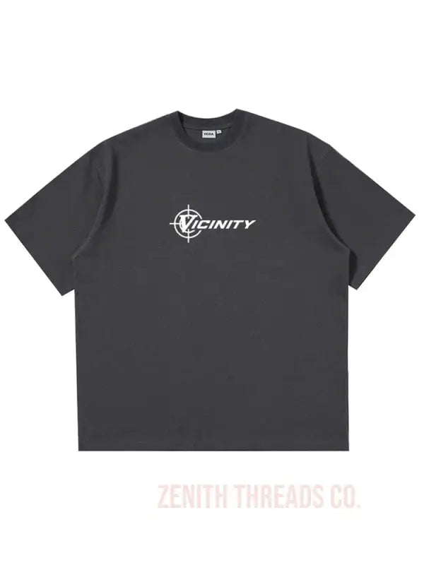 Dark gray t-shirt with white ’Finity’ logo across the chest.