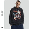 Black graphic hoodie featuring Vintage Washed Dandadan Anime design for casual wear