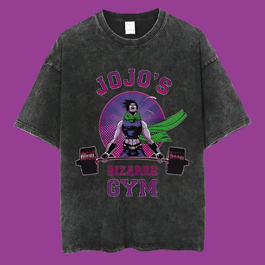 Vintage Washed Tshirt Men Summer Hip Hop Streetwear T-shirt Jojo Bizarre Adventure Anime Print Cotton Casual Short