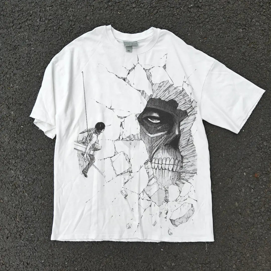 Wallbreaker Tee - Attack on Titan Inspired Oversized Anime T-shirt | Cracked White / 4xl | Streetwear