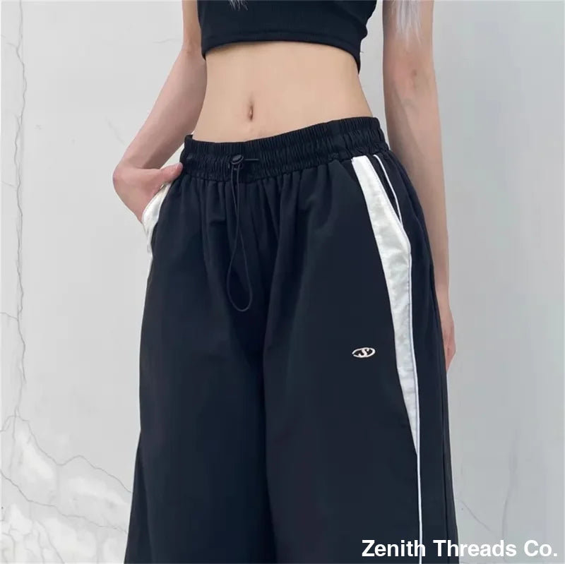 Women Casual Wide Leg Cargo Pants Drawstring Streetwear - Cargo Pants