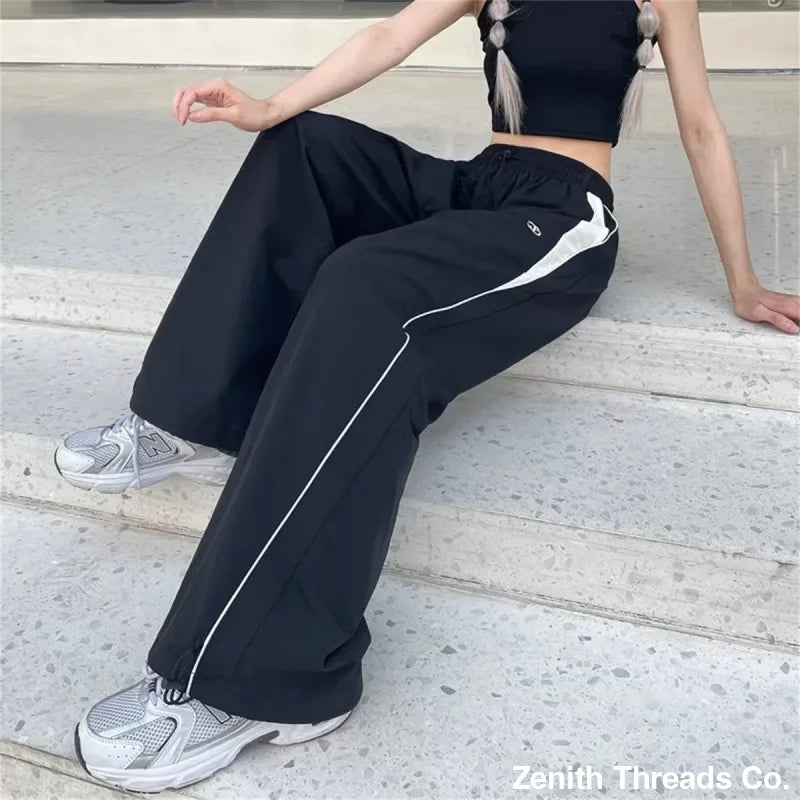 Women Casual Wide Leg Cargo Pants Drawstring Streetwear - Cargo Pants