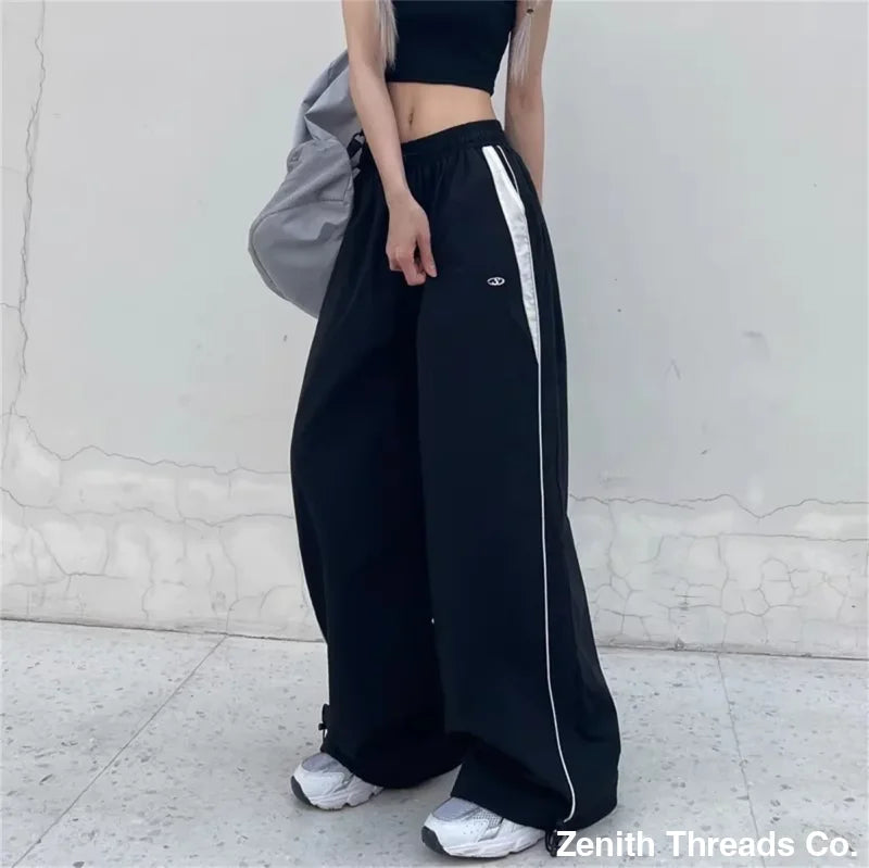 Women Casual Wide Leg Cargo Pants Drawstring Streetwear - Cargo Pants