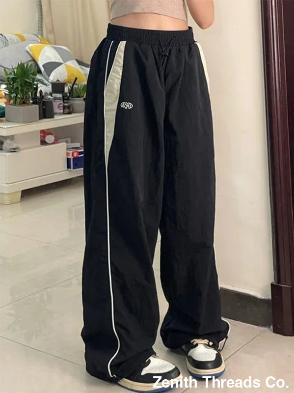 Women Casual Wide Leg Cargo Pants Drawstring Streetwear - Black / M - Cargo Pants