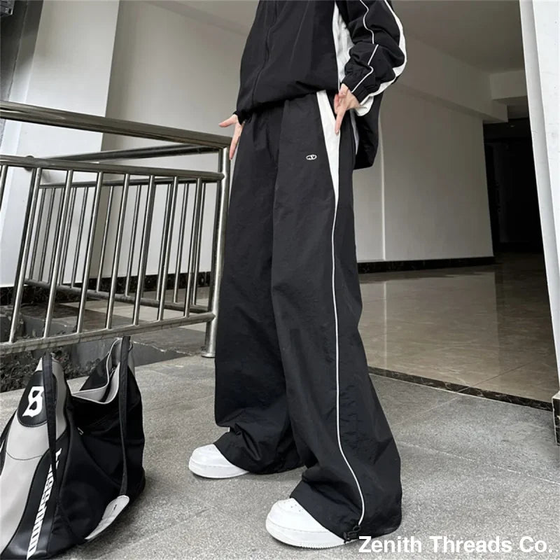 Women Casual Wide Leg Cargo Pants Drawstring Streetwear - Cargo Pants