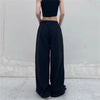 Black wide leg cargo pants with drawstring waist for a trendy Y2K fashion look