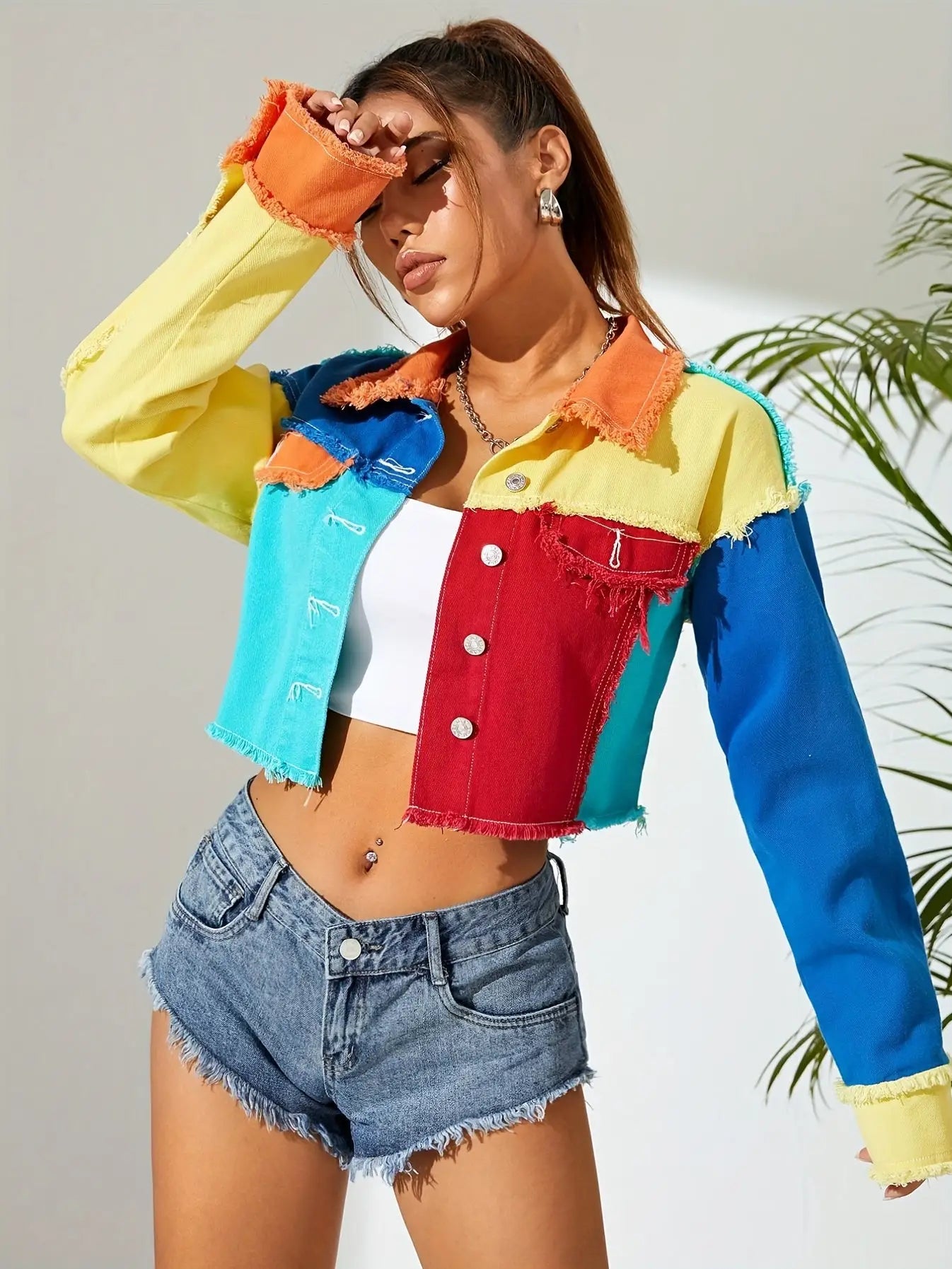 Spectrum Riot Jacket – Colorblock Raw-hem Denim | Streetwear
