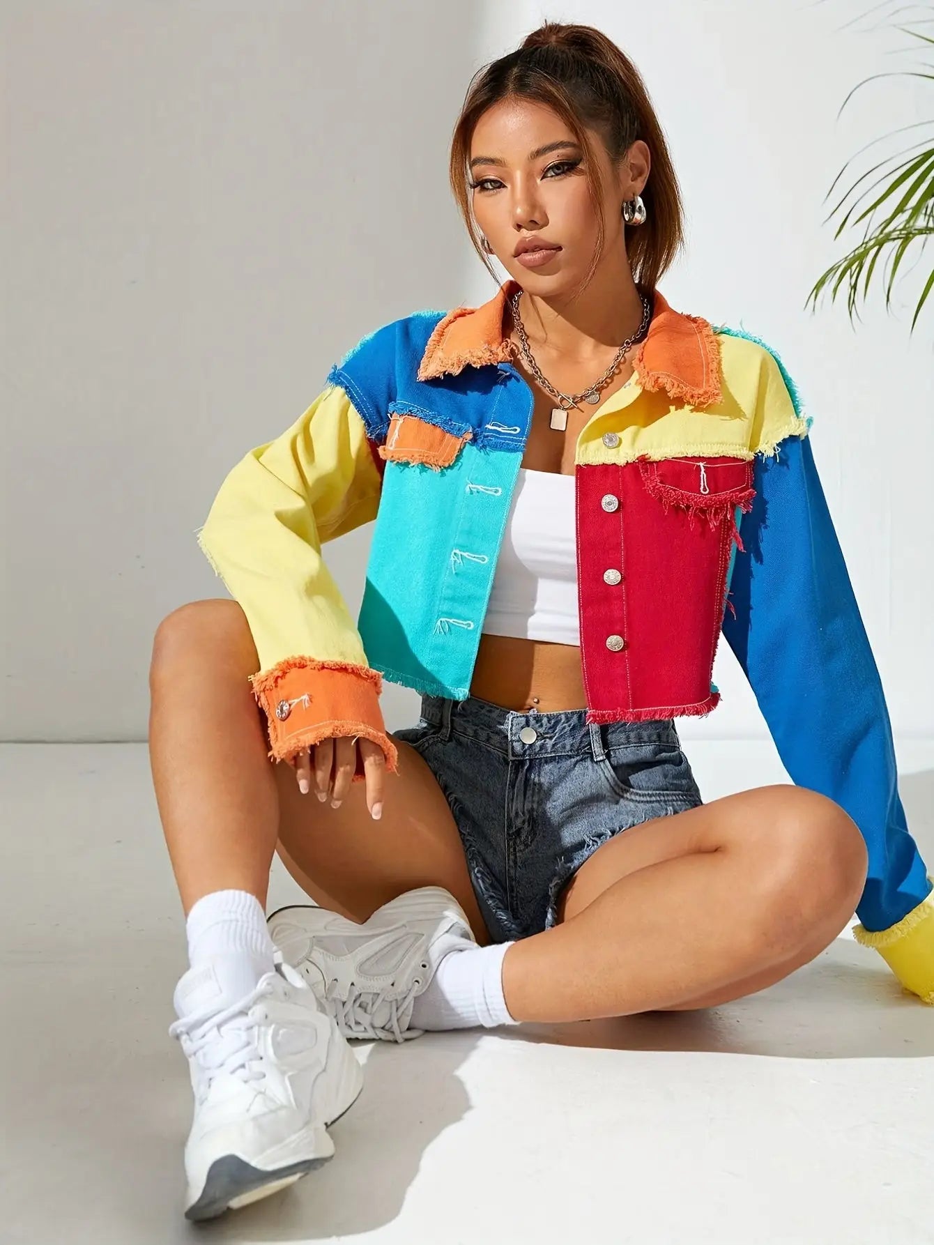 Spectrum Riot Jacket – Colorblock Raw-hem Denim | Streetwear