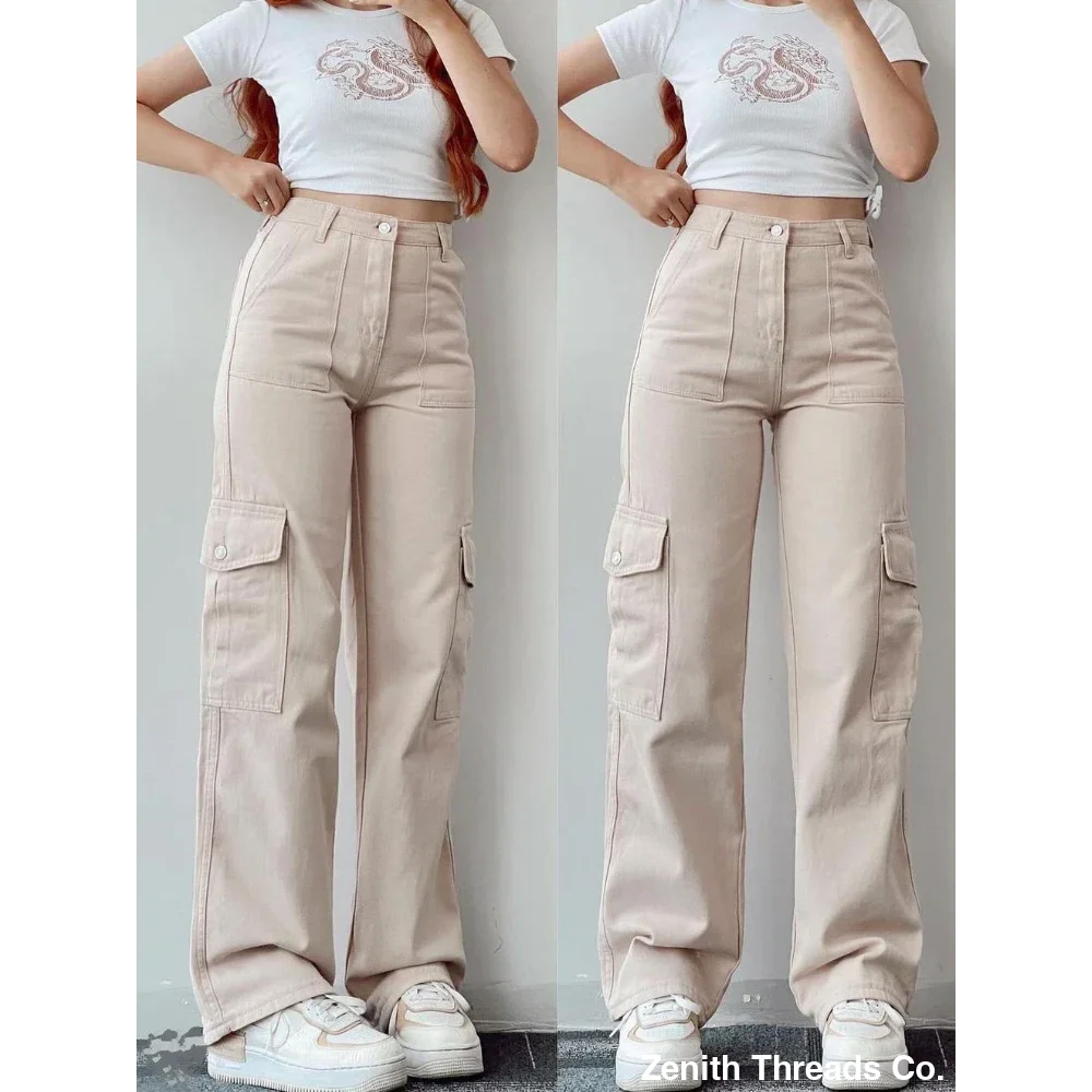 Y2K Women Vintage Cargo Pants - Beige / S - Cargo Pants