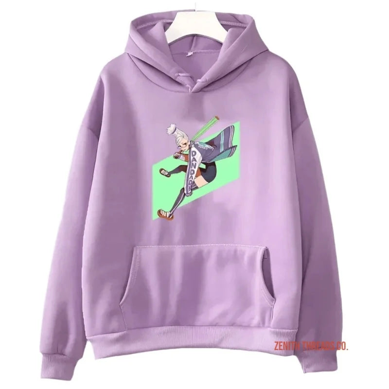 Lavender hoodie with a cartoon basketball player graphic on the front.