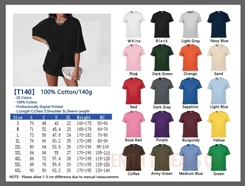 Basic cotton t-shirt available in multiple color options with size specifications.