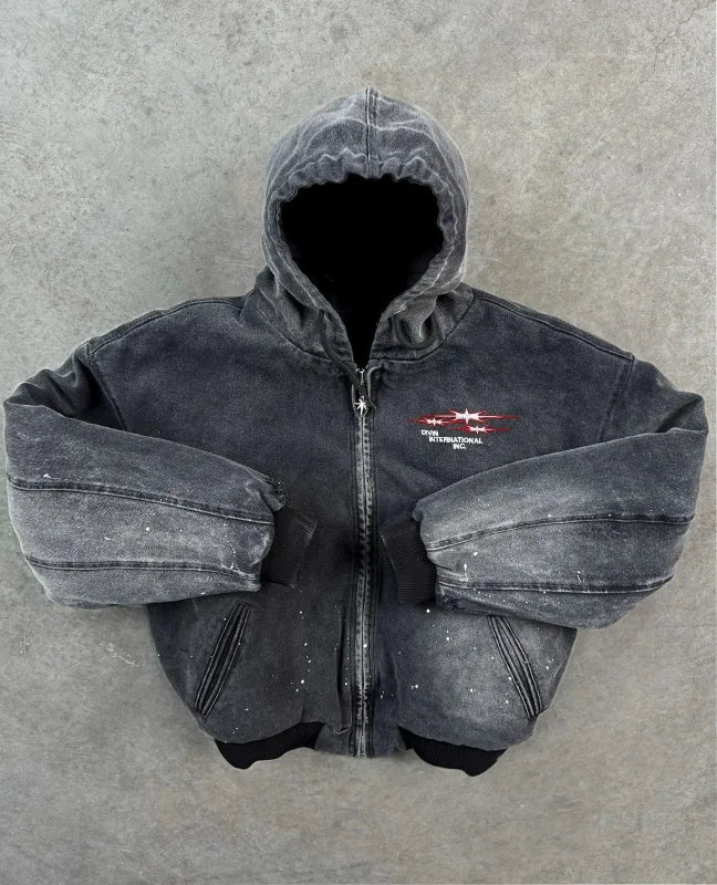 Divin Vintage Washed Jacket Y2K Zipper Hoodie - hoodie