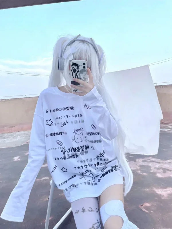 KawaiiBloom Y2K Aesthetic Letter Tee – Fairy Grunge Harajuku Streetwear