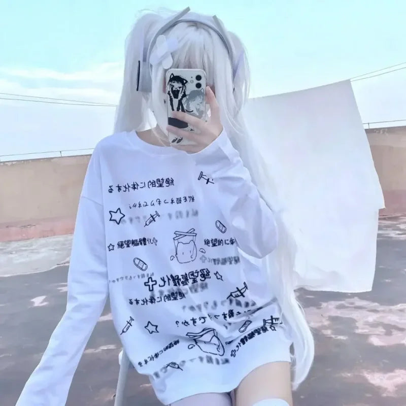 KawaiiBloom Y2K Aesthetic Letter Tee – Fairy Grunge Harajuku Streetwear - White / XXL