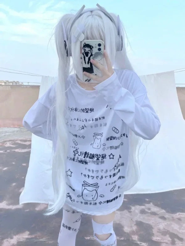 KawaiiBloom Y2K Aesthetic Letter Tee – Fairy Grunge Harajuku Streetwear