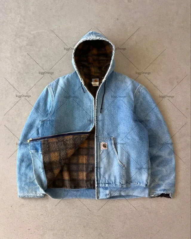 PlaidWave Oversized Denim Jacket - Jacket